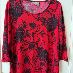 Chico's Red and Black Floral Blouse